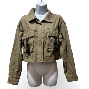 Lilac Sunset Khaki Cropped Utility Jacket Size M Strap Pocket Streetwear